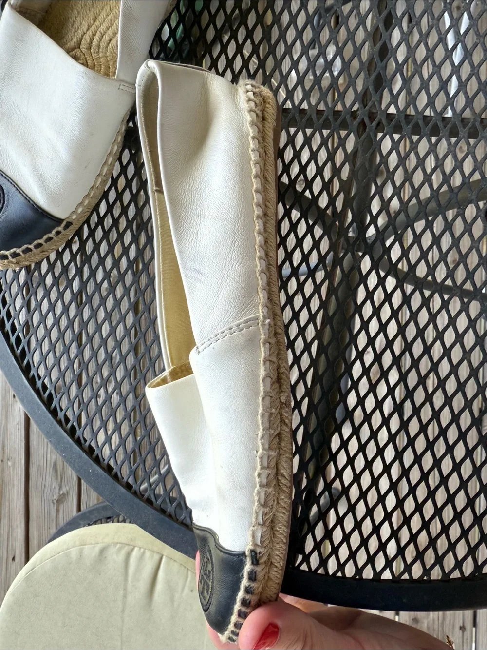 Tory Burch White Espadrille Flats with Black Toe Cap